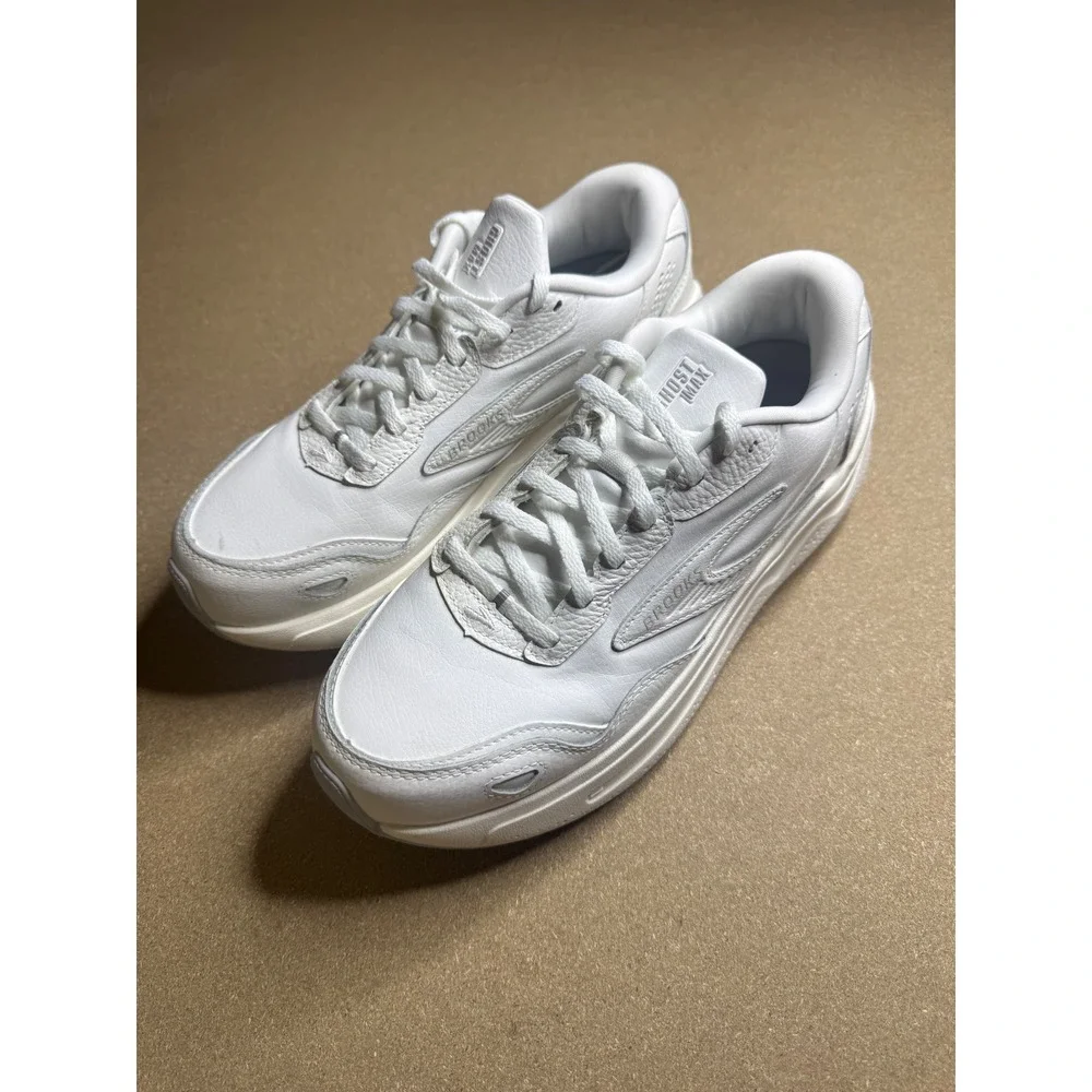 Brooks Ghost Max White Leather Running Shoes Womens 10 Medium 1204321B142